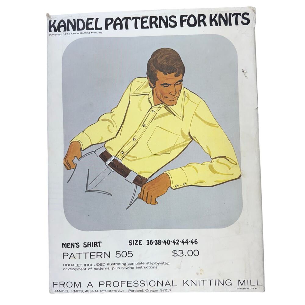Vintage 70s Kandel Patterns for Knits Men’s Shirt Pattern 505 Size 36-46 USA